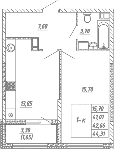 1-комн., 41.01 м²
