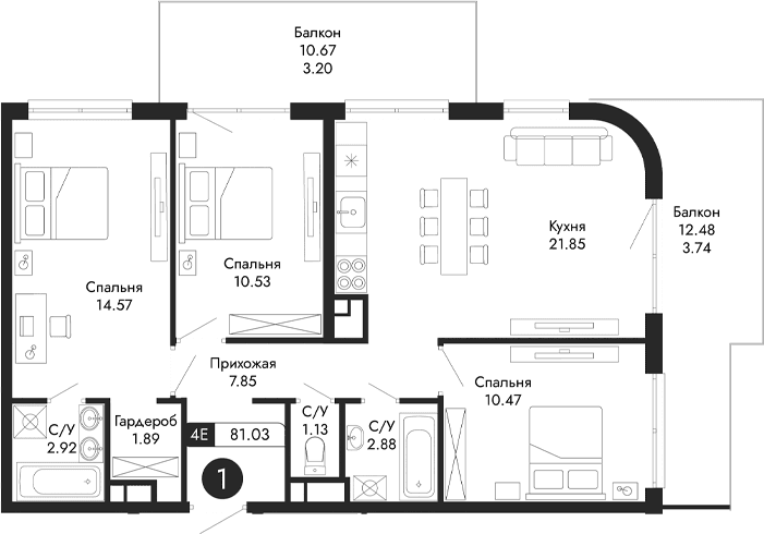 4-комн., 74.09 м²
