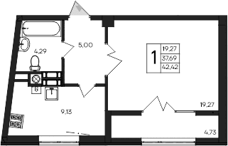 1-комн., 37.69 м²