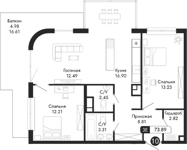 3-комн., 68.91 м²