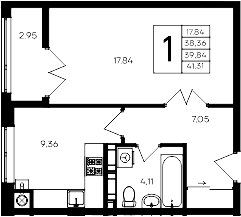 1-комн., 38.36 м²