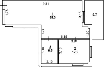 1-комн., 57 м²