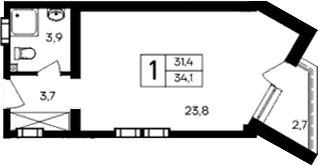Студия, 31.4 м²
