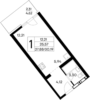 Студия, 27.88 м²