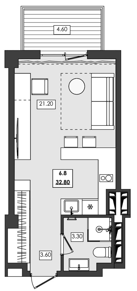 Студия, 28.2 м²