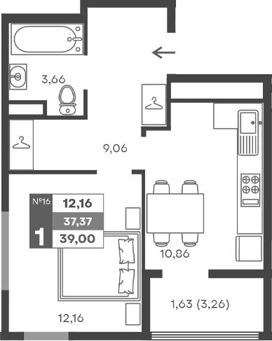 1-комн., 35.74 м²