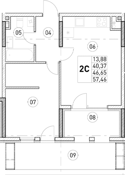 1-комн., 40.37 м²