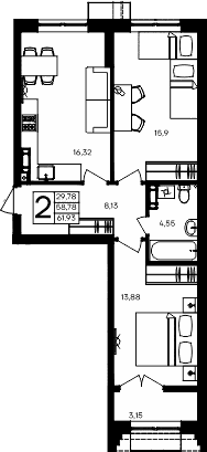 2-комн., 58.78 м²