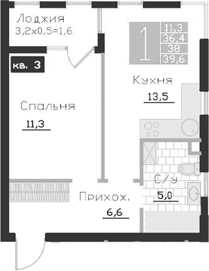1-комн., 36.4 м²