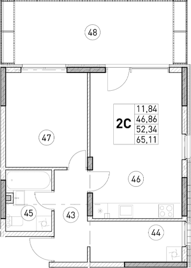 1-комн., 46.86 м²