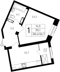 1-комн., 35.2 м²