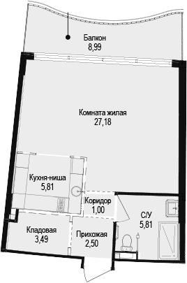 Студия, 45.79 м²