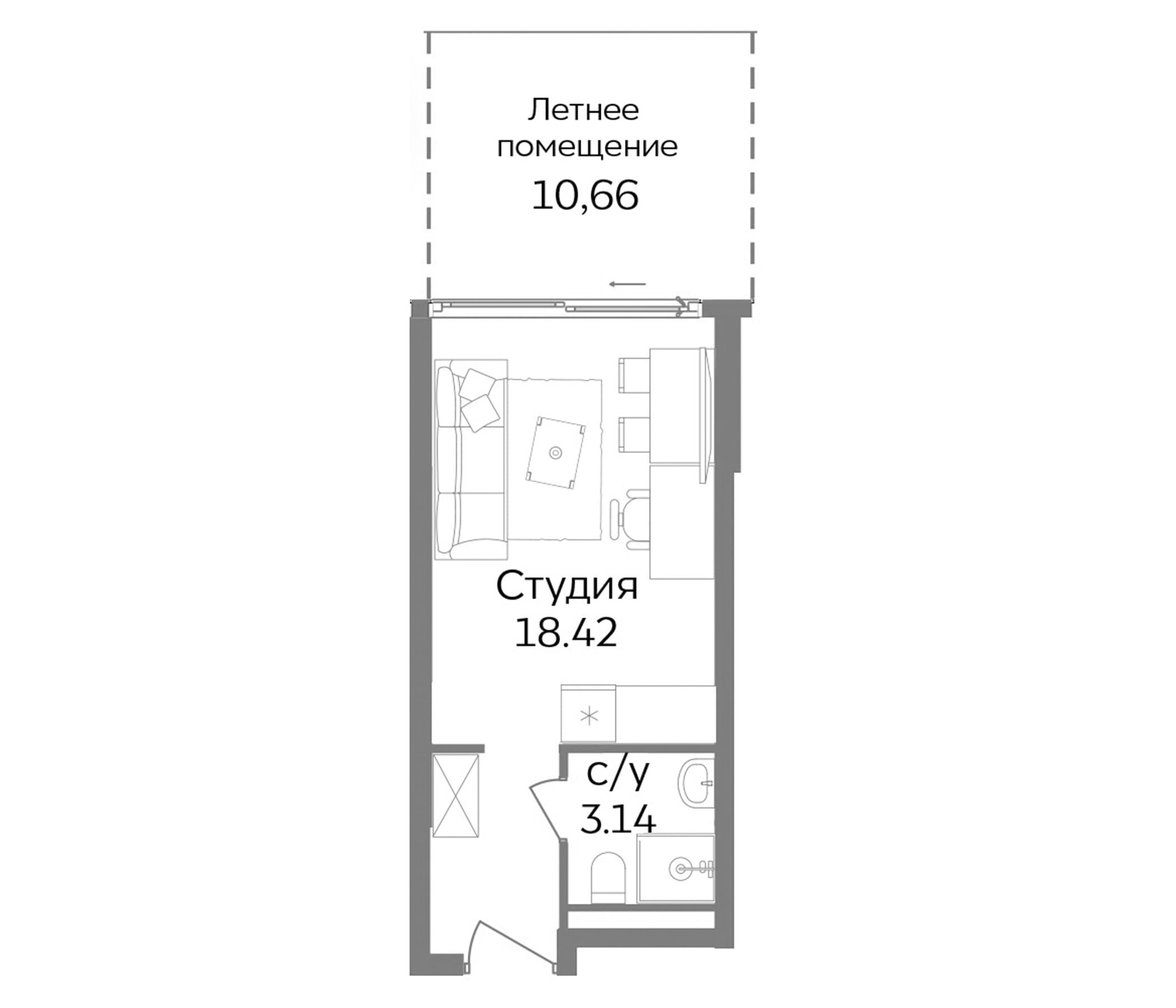 Студия, 21.56 м²