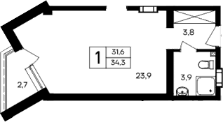Студия, 31.6 м²