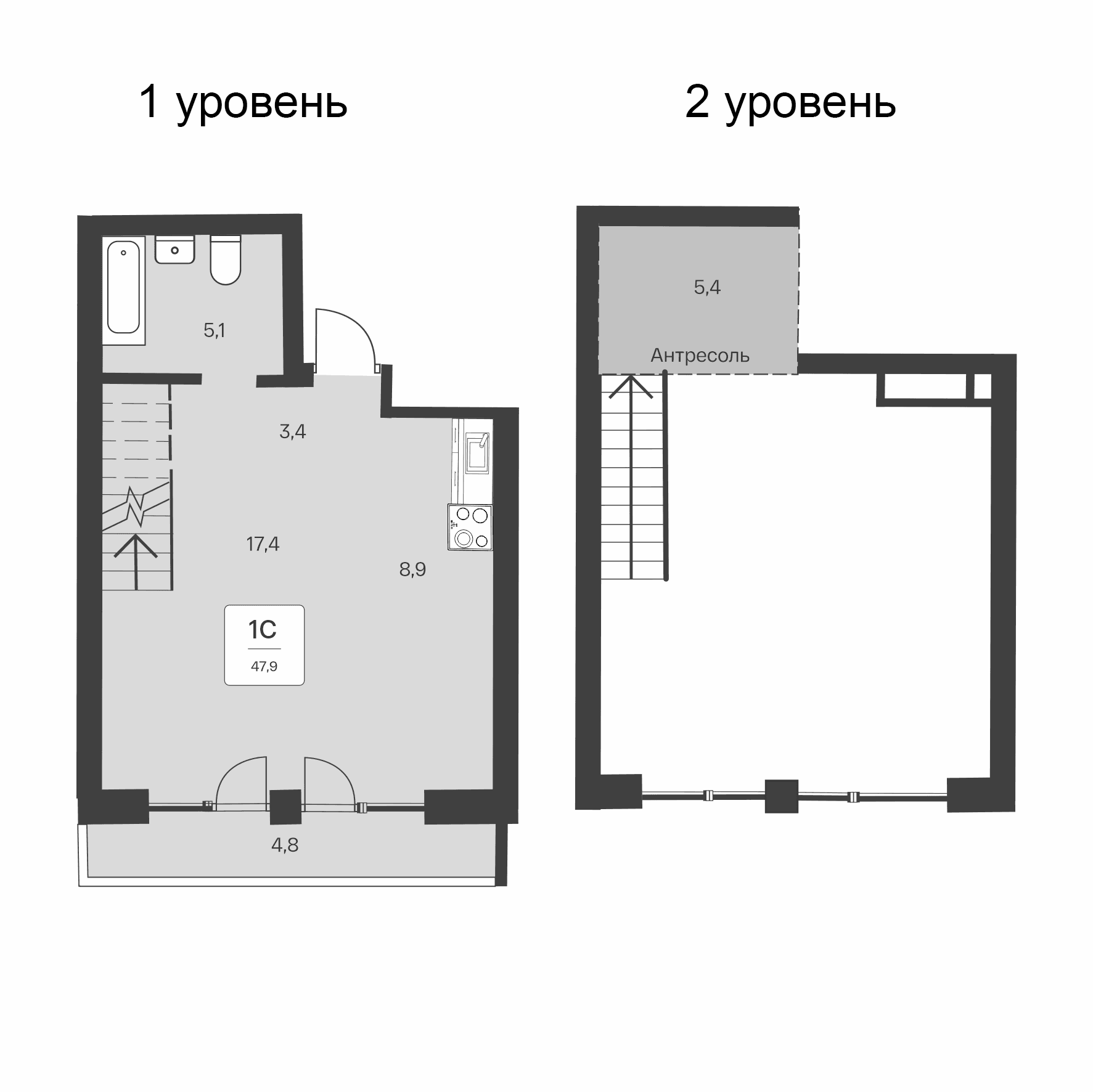 Студия, 43.1 м²