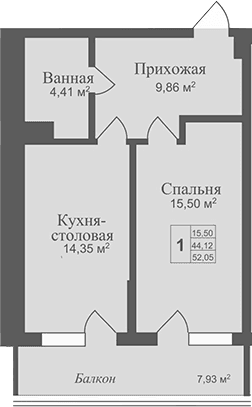 1-комн., 44.12 м²
