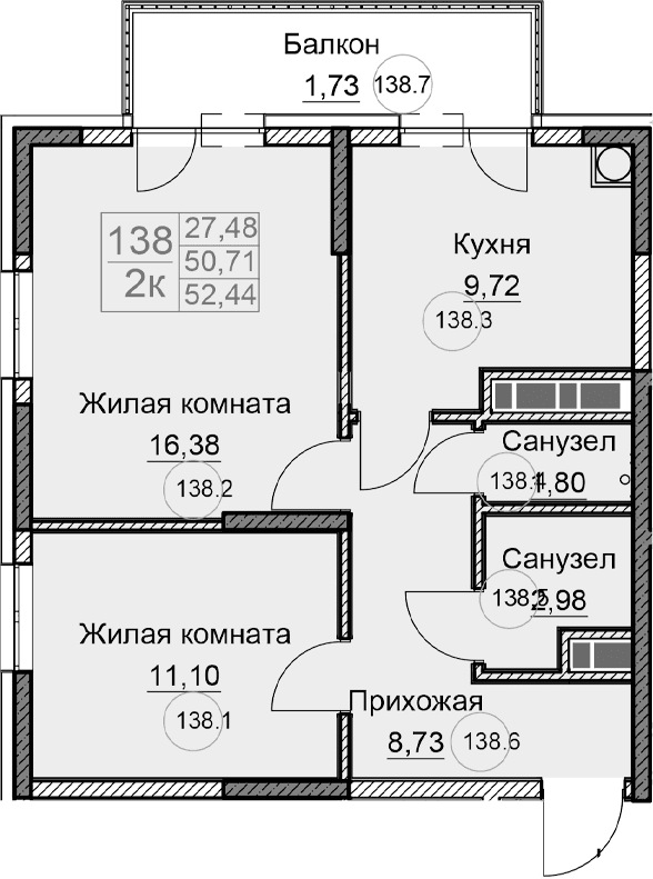 2-комн., 50.71 м²