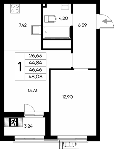 1-комн., 44.84 м²