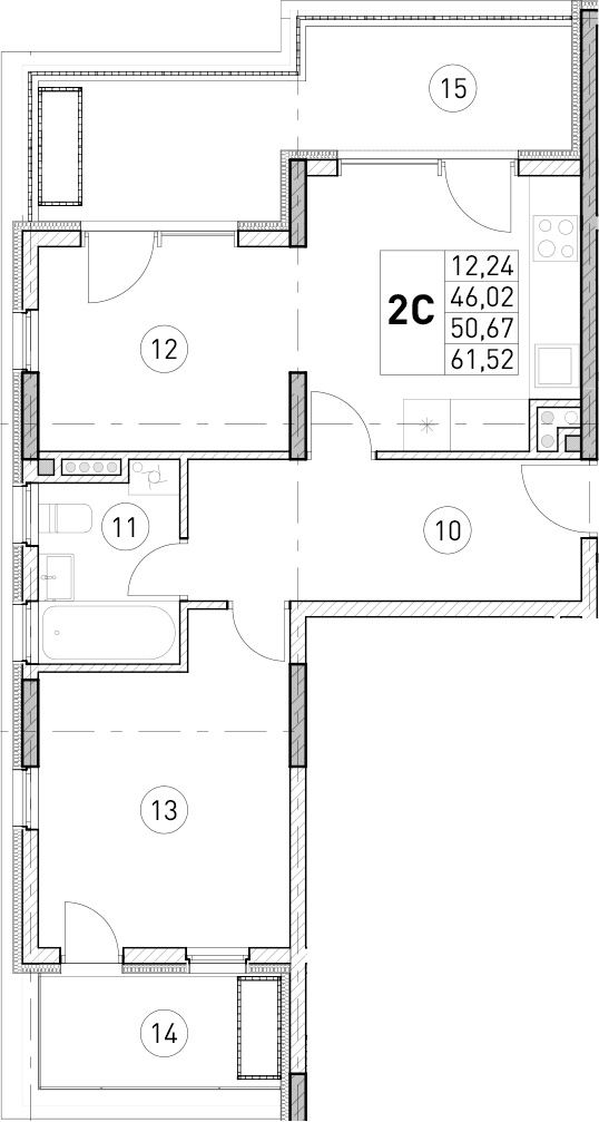 2-комн., 46.02 м²