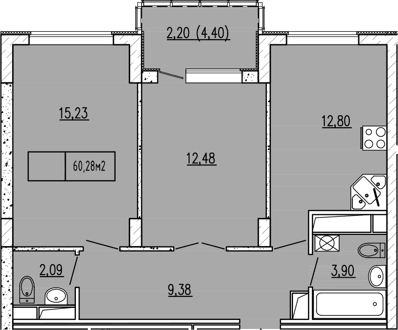 2-комн., 55.88 м²