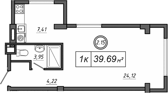 1-комн., 39.69 м²