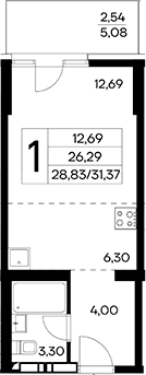 Студия, 28.83 м²