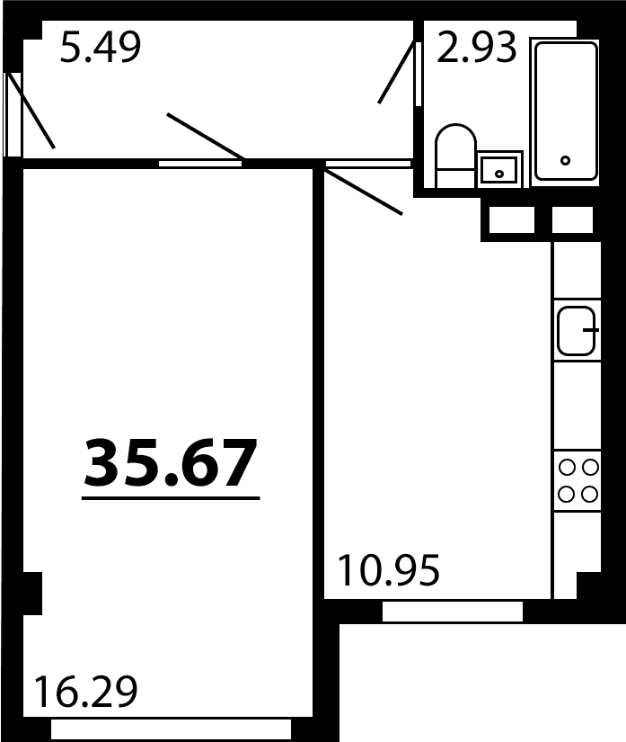 1-комн., 35.67 м²