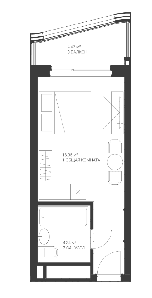Студия, 23.29 м²