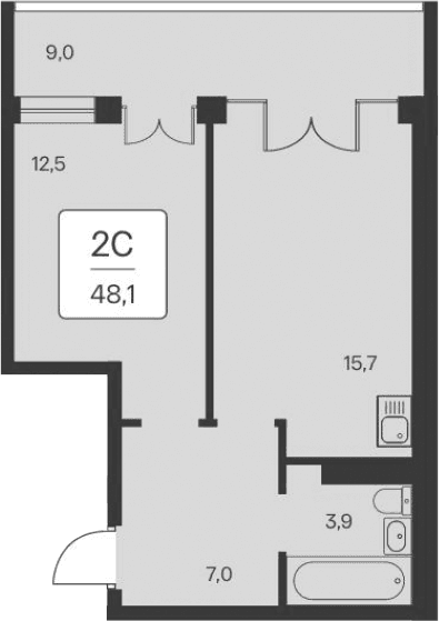 1-комн., 39.1 м²