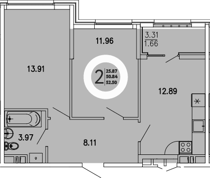 2-комн., 50.84 м²