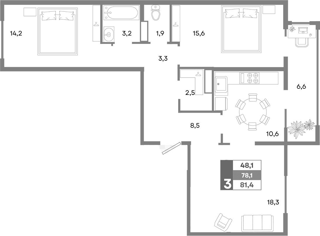 3-комн., 78.1 м²