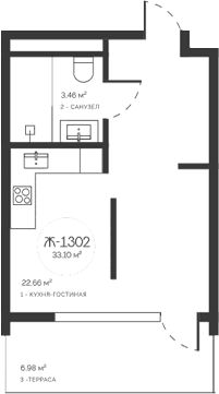 Студия, 26.12 м²