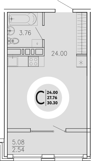 Студия, 27.76 м²