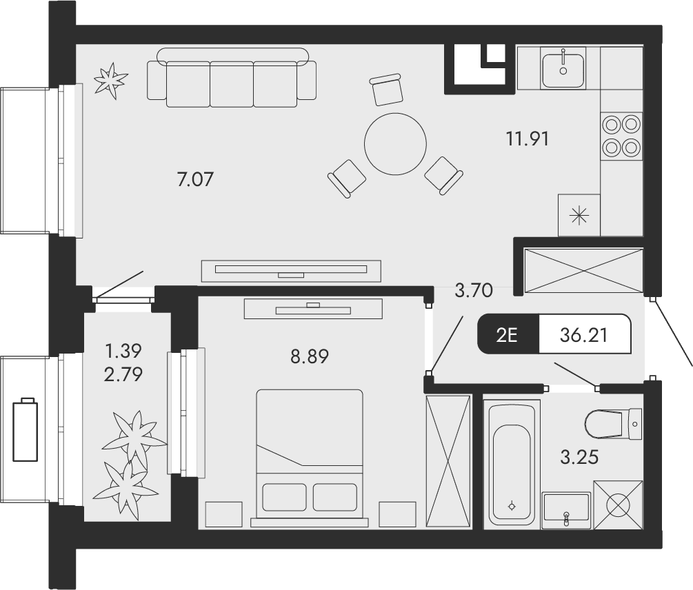 2-комн., 34.82 м²