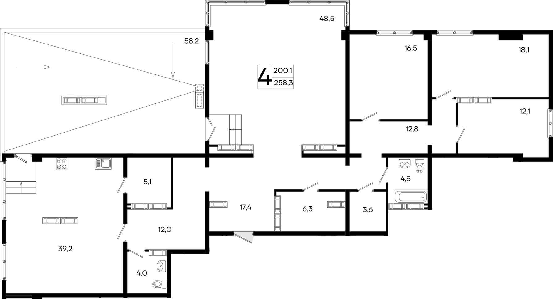 4-комн., 200.1 м²