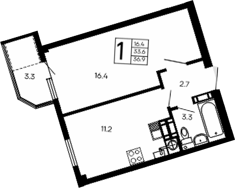 1-комн., 33.6 м²