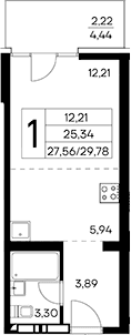 Студия, 27.56 м²