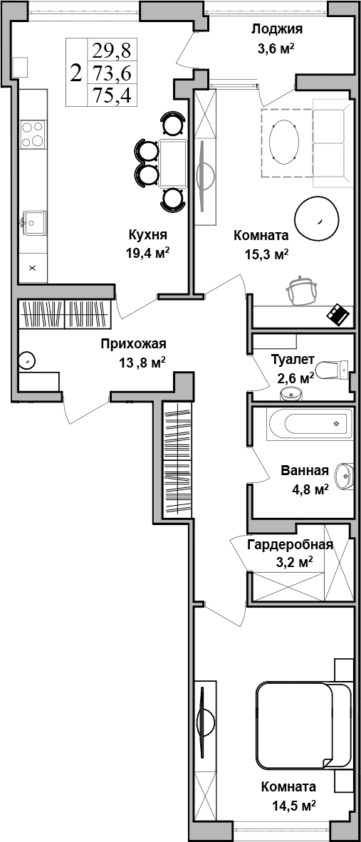 3-комн., 73.6 м²