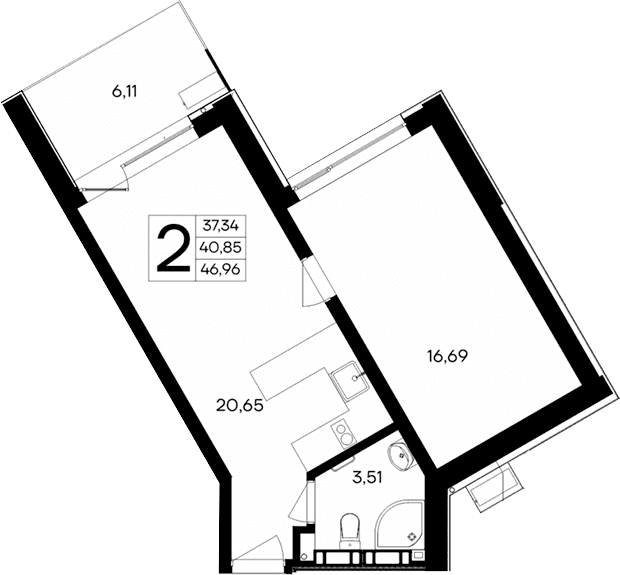 1-комн., 40.85 м²