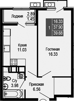 1-комн., 37.9 м²
