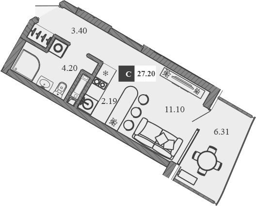 Студия, 20.89 м²