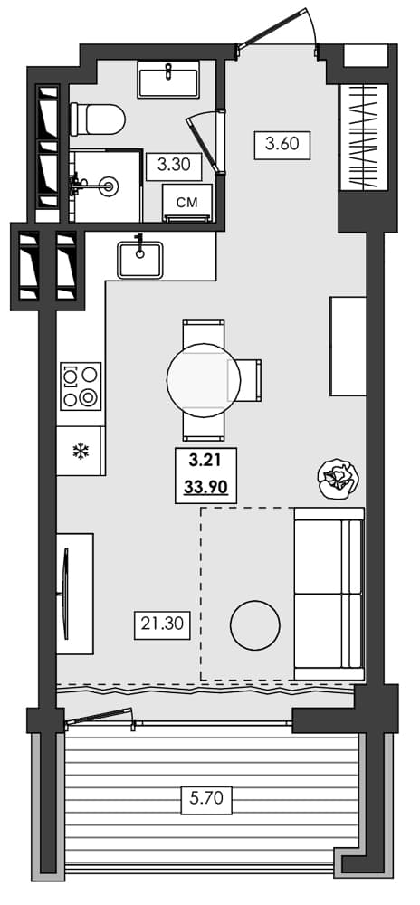 Студия, 28.2 м²