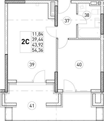1-комн., 39.44 м²