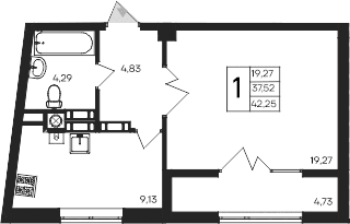 1-комн., 37.52 м²