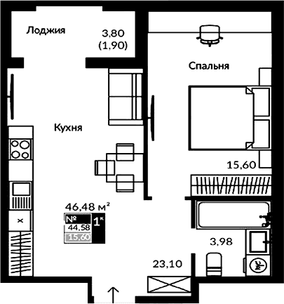 2-комн., 42.68 м²