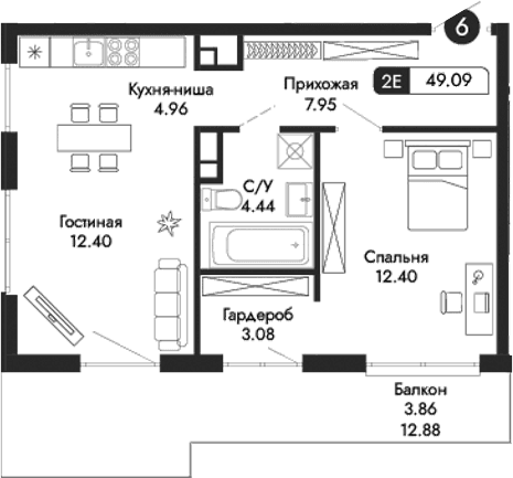 2-комн., 45.23 м²
