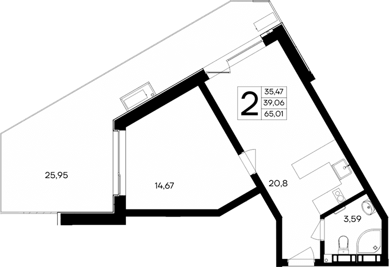 1-комн., 39.06 м²