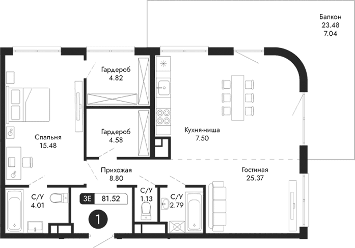 2-комн., 74.48 м²