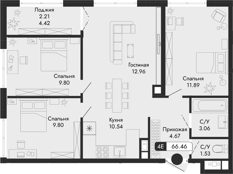 4-комн., 64.25 м²