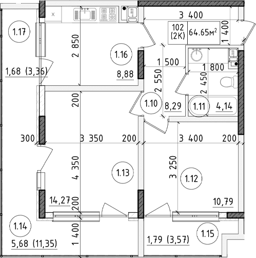 2-комн., 46.92 м²